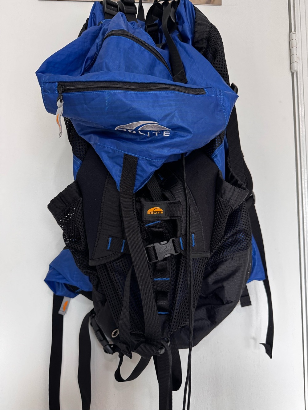 Blue and Black Outdoor Backpack with Ventilated Back
